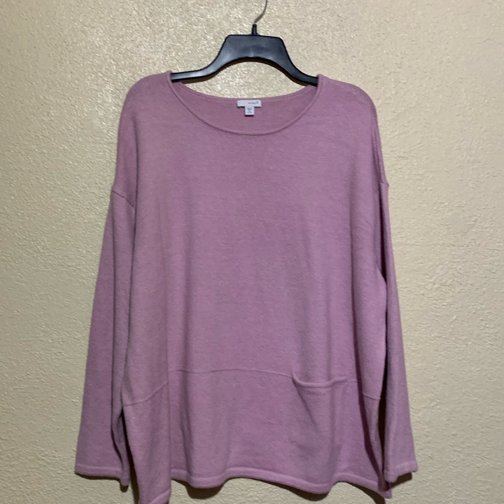 Pure Jill Sweater XL Pink Pull Over Front Pocket Round Neck Stretchy Cotton